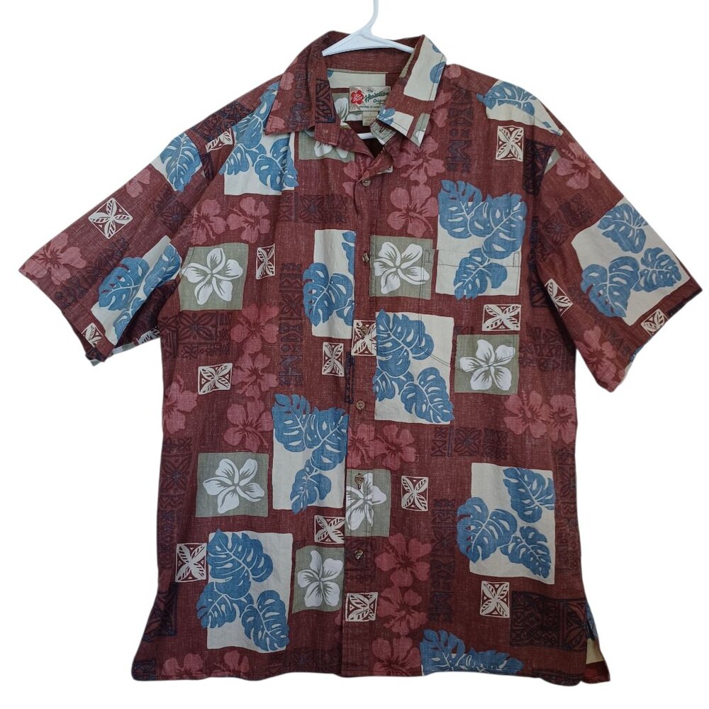 Hilo Hattie Shirt Hawaiian Original Vintage Rust Reverse Floral Print Mens Large - Picture 10 of 10